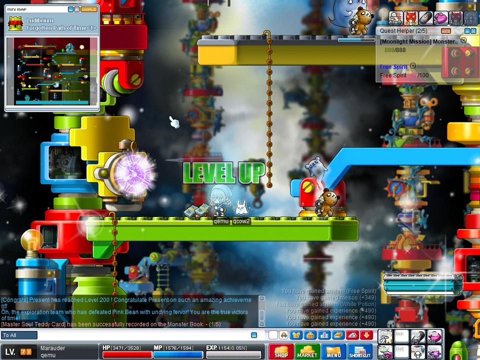 オンラインゲーム「MapleLegends」で、キャラクターがレベル71にレベルアップした瞬間のスクリーンショットです。 