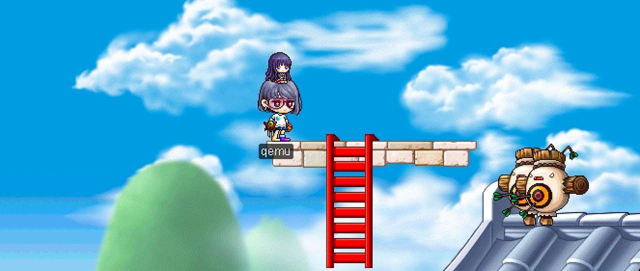 青空を背景にqemuたむと強い方の案山子がうつってる画像