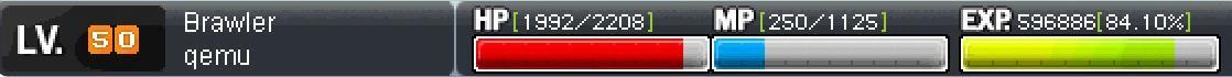 レベル50のBrawler「qemu」が経験値84.10%に到達した状態。