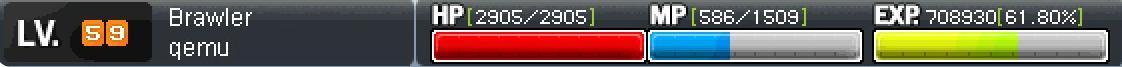 MapleLegendsのレベル59のキャラクターのステータス情報で、経験値は61.80%。